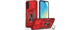 For Samsung A16 5G Utter Tough Metal Ring Movable Camera Window Hybrid Case Cover - Red