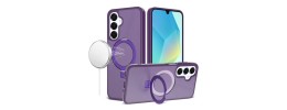 For Samsung A16 5G Magnetic Matching Ring Stand Full Rotation Matte Hybrid - Dark Purple