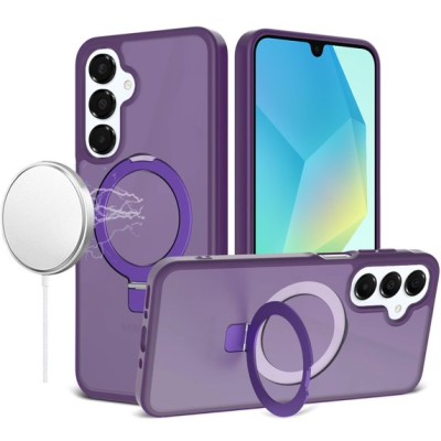 For Samsung A16 5G Magnetic Matching Ring Stand Full Rotation Matte Hybrid - Dark Purple