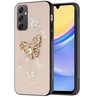 For Samsung A16 5G Splendid Glitter with Diamonds All Around Edges Ring Stand Case Cover - Gold