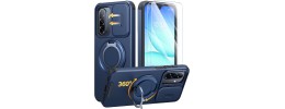 For Samsung A16 5G Metal CD Pattern Matte Finished Hybrid with Rotational Ring [Car Mount Friendly] Case - Blue