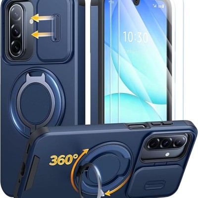 For Samsung A16 5G Metal CD Pattern Matte Finished Hybrid with Rotational Ring [Car Mount Friendly] Case - Blue