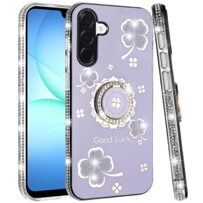 For Samsung A17 5G Beautiful ANGEL Hearts Glitter Shimmer Diamond Edged Hybrid Case - Purple