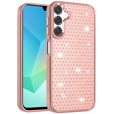 For Samsung A17 5G Beautiful Diamond Metallic Design Metal Chrome Edged Hybrid - Rose Gold