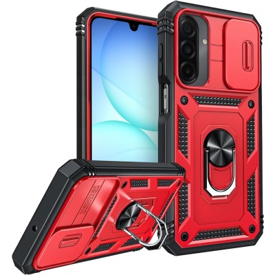 For Samsung A17 5G Card Holder (2X) with Wrist Strap Hybrid With  KickStand - Black+Red