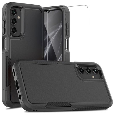 For Samsung A17 5G Card Holder with Mirror Inside PU Leather Hybrid Case - Black