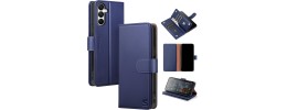 For Samsung A17 5G Card Holder with Mirror Inside PU Leather Hybrid Case - Dark Blue