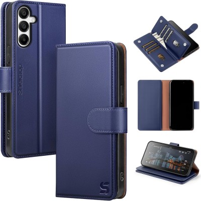 For Samsung A17 5G Card Holder with Mirror Inside PU Leather Hybrid Case - Dark Blue