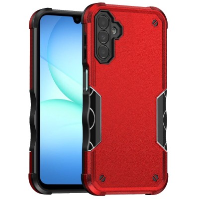For Samsung A17 5G Card Holder with Mirror Inside PU Leather Hybrid Case - Red