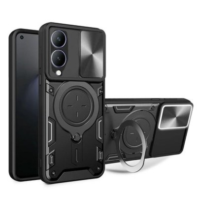 For Samsung A17 5G Complete Magnetic Metal Ring Stand Camera  Protection Hybrid - Black