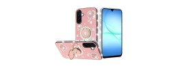For Samsung A17 5G Crystal Glass Diamond with Metallic Buttons and Edges Hybrid Case - Hot Pink