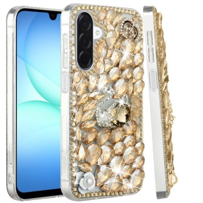 For Samsung A17 5G Crystal Glass Diamond with Metallic Buttons and Edges Hybrid Case - Rose Gold