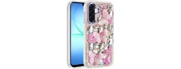 For Samsung A17 5G Cute Butterfly Ornaments Diamonds Shimmer Matching Metallic HQ Hybrid - Rose Gold