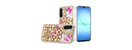 For Samsung A17 5G Full Diamond with Ornaments Case Cover - Gold Panda Floral