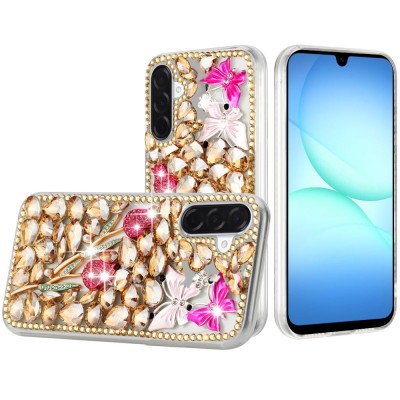 For Samsung A17 5G Full Diamond with Ornaments Case Cover - Gold Panda Floral