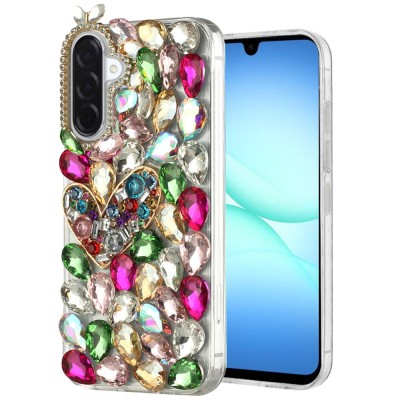 For Samsung A17 5G Full Diamond with Ornaments Case Cover - Hearty Pink Pearl Heart