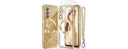 For Samsung A17 5G Glitz HQ Shimmer Glitter [Magnetic Ring Circle] with 360 degree Rotational Ring Kickstand Tough Hybrid Case - Gold