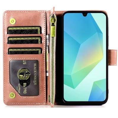 For Samsung A17 5G Luxury Wallet Card ID Zipper Money Holder Case Cover - Rose Gold