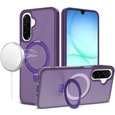 For Samsung A17 5G Magnetic Matching Ring Stand Full Rotation Matte Hybrid - Dark Purple