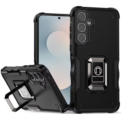 For Samsung A17 5G Metal Diamond CD Pattern Design Matte Finished Hybrid with Rotational Ring [Car Mount Friendly] Case - Floral B