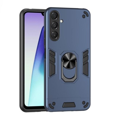 For Samsung A17 5G Multi-Functional 2X Card Slot Shockproof Metal Ring Hybrid Case - Blue