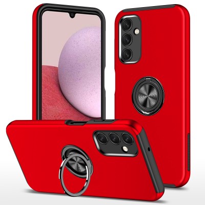 For Samsung A17 5G Multi-Functional 2X Card Slot Shockproof Metal Ring Hybrid Case - Red