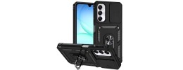 For Samsung A17 5G Multi-Functional Card Magnetic Ring Stand  Hybrid Camera Case Cover - Black