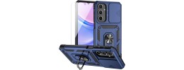 For Samsung A17 5G Multi-Functional Card Magnetic Ring Stand  Hybrid Camera Case Cover - Blue