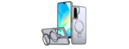 For Samsung A17 5G Multi-Functional Card Magnetic Ring Stand  Hybrid Camera Case Cover - Silver