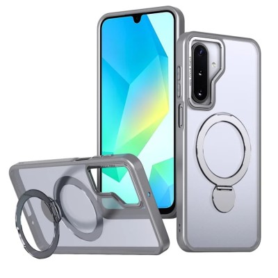 For Samsung A17 5G Multi-Functional Card Magnetic Ring Stand  Hybrid Camera Case Cover - Silver