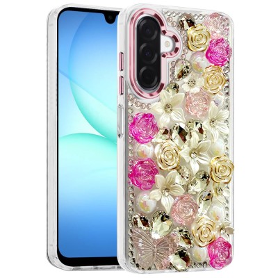 For Samsung A17 5G Muti-Color Floral Bling Stones Ornaments Case - Pink