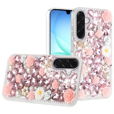 For Samsung A17 5G Rose Flower Full Diamond Bling Stones - Pink
