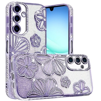 For Samsung A17 5G Rose Flower Full Diamond Bling Stones - Purple