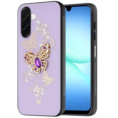 For Samsung A17 5G SPLENDID Diamond Glitter Ornaments  Engraving Case Cover - Enchanted Butterfly Purple