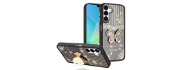 For Samsung A17 5G Splendid Glitter Butterfly Design Stand with  Metallic Edges Hybrid Case - Black