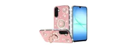 For Samsung A17 5G Splendid Glitter with Diamonds All Around Edges Ring Stand Case Cover - Pink