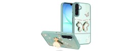 For Samsung A17 5G Splendid Glitter Butterfly Design Stand with  Metallic Edges Hybrid Case - Teal