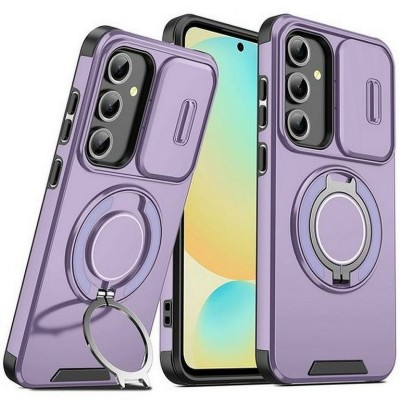 For Samsung A17 5G Transparent Glitter Rotaional Magnetic Ring Stand HQ Hybrid - Light Purple