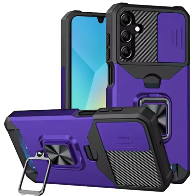 For Samsung A17 5G Utter Tough Metal Ring Movable Camera Window Hybrid Case Cover - Dark Purple