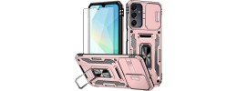 For Samsung A17 5G Utter Tough Metal Ring Movable Camera Window Hybrid Case Cover - Rose Gold