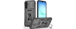 For Samsung A17 5G Utter Tough Metal Ring Movable Camera Window Hybrid Case Cover - Silver