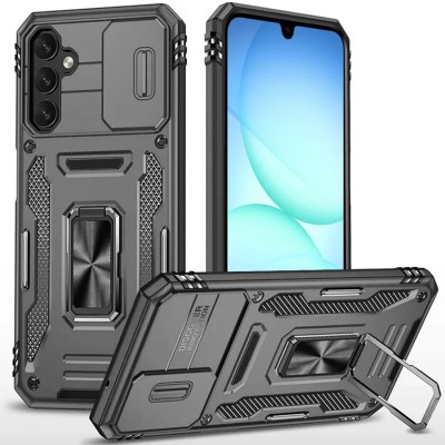 For Samsung A17 5G Utter Tough Metal Ring Movable Camera Window Hybrid Case Cover - Silver