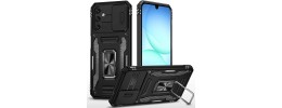 For Samsung A17 5G Utter Tough Metal Ring Movable Camera Window Hybrid Case Cover - Black