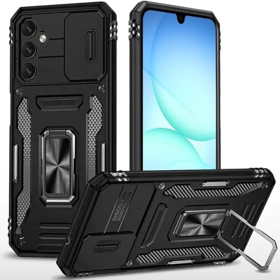 For Samsung A17 5G Utter Tough Metal Ring Movable Camera Window Hybrid Case Cover - Black