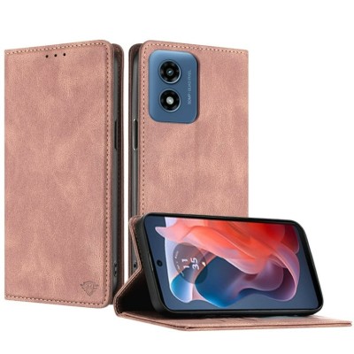 For Samsung A35 5g METKASE Wallet PU Vegan Leather ID Card Money Holder with Magnetic Closure in Slide-Out Package - Rose Gold
