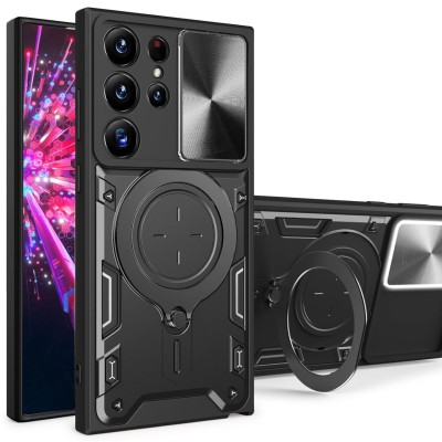 For Samsung Galaxy s25 Edge Magnetic Ring Stand Classic Design FULL Camera Protection Hybrid Case - Black