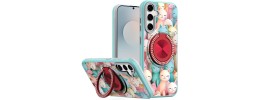 For Samsung s25 FE Metal Diamond CD Pattern Design Matte  Finished Hybrid with Rotational Ring [Car Mount Friendly] Case  Cats