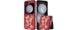 For Samsung Z Flip 6 SPLENDID Diamond Glitter Ornaments Engraving Case Cover - Garden Butterflies Red