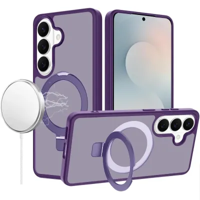 For Samsung s25 FE Magnetic Matching Ring Stand Full Rotation Matte Hybrid - Dark Purple