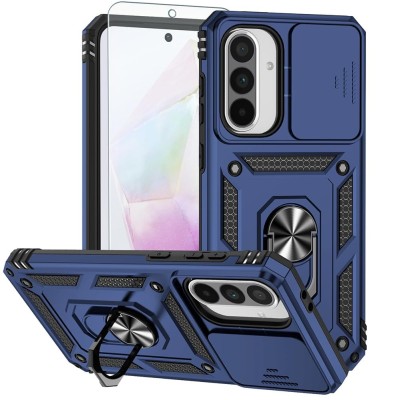 For Samsung Galaxy A26 Utter Tough Metal Ring Movable Camera Window Hybrid Case Cover - Navy blue
